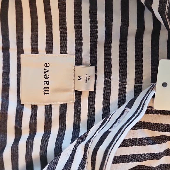 Anthropologie Bennet Striped Oversized Buttondown Shirt Maeve Dark Gray White - Picture 7 of 7